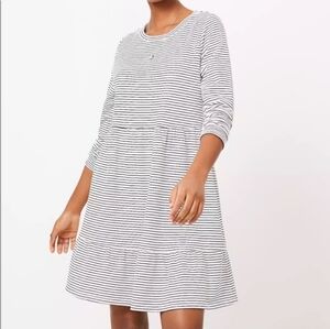 Loft Quiet Luxury Striped Tiered Midi Coastal Chic Swing Dress, Large